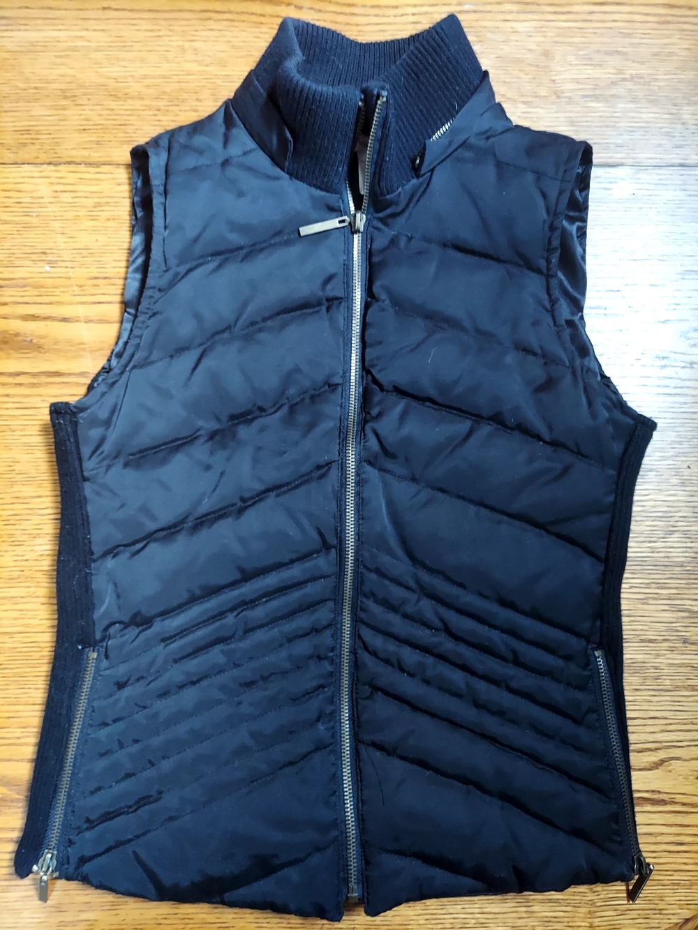 Maurices Black Quilted Ribbed Collar Sleeveless Vest